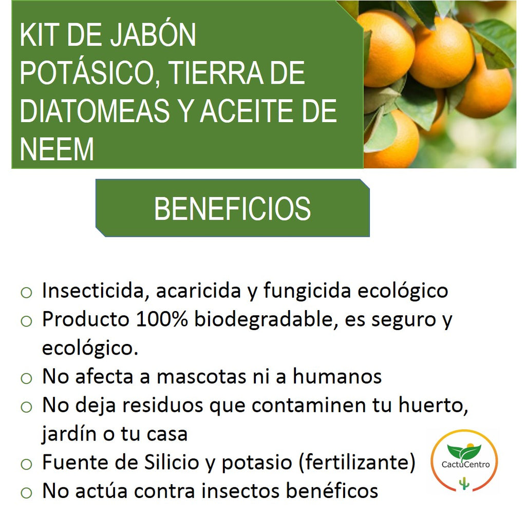 1 Lt Jabón Potásico-2 Aceite De Neem Puro-1 Tierra Diatomeas